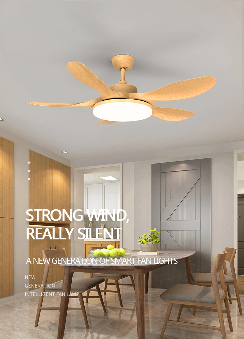 Ceiling Fan 52 Inch Modern Decoration Room High Quality Solid Wood Blades LED Ceiling Fan Light